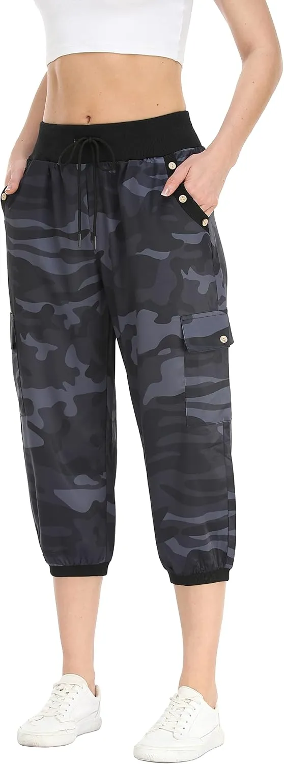 MISS MOLY Women's Cargo Capris Travel Pants Button Decor Summer Loose Harem Sweatpants Stylish Soft with Pockets