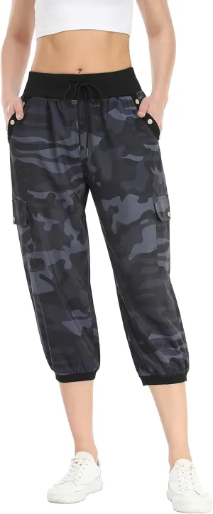 MISS MOLY Women's Cargo Capris Travel Pants Button Decor Summer Loose Harem Sweatpants Stylish Soft with Pockets