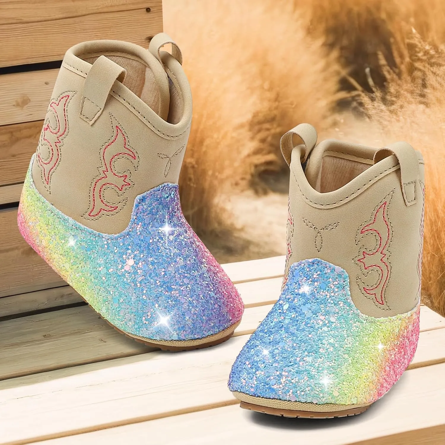 MK MATT KEELY Leather Western Boots Cowboy Bootie Soft Sole Non-Slip Crib Shoes for Baby Infant Toddler Girls Boys Newborn