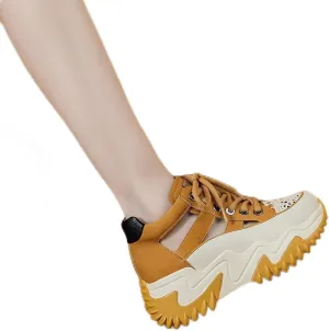 Mokcoliy]【High-Top Sporty Sandals Women's Breathable Platform Sneakers with Cut-Out Design, Lightweight Summer Walking Shoes for Casual Outfit, Arch & Cushioned Sole