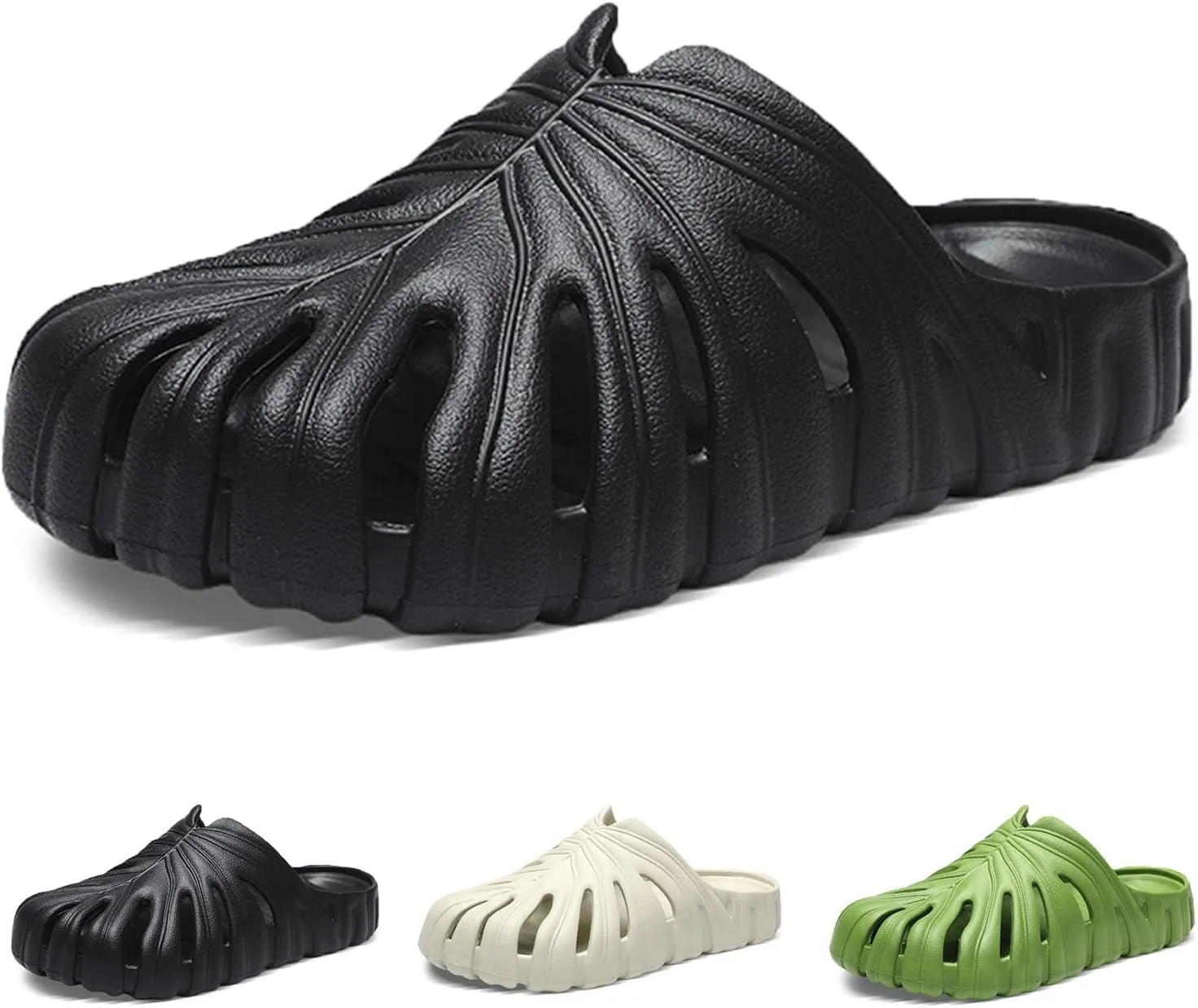 Monstera Slippers, Monstera Leaf Slides, Monstera Pillow Slippers Non-Slip Quick Drying Soft Open Toe Bathroom Sandals Shower Slippers Monstera Slides for Women and Men (US9, Black)