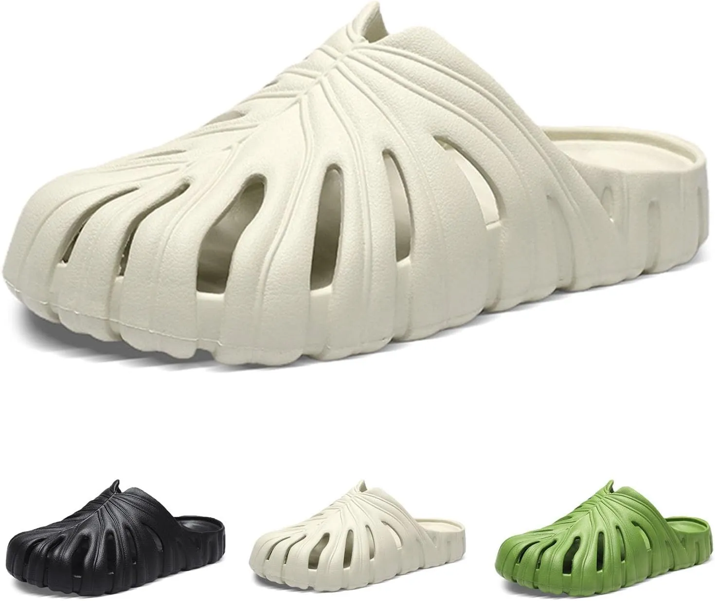 Monstera Slippers, Monstera Leaf Slides, Monstera Pillow Slippers Non-Slip Quick Drying Soft Open Toe Bathroom Sandals Shower Slippers Monstera Slides for Women and Men (US9, White)