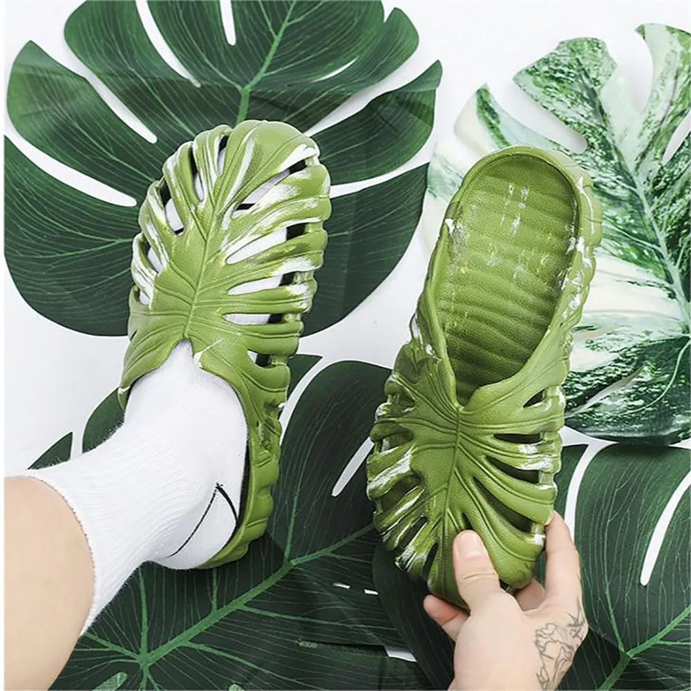 Monstera Slippers, Non-Slip Quick Drying Soft Open Toe Bathroom Sandals, Leaf Pattern Slippers Summer