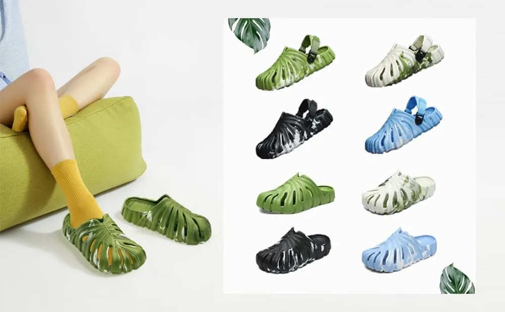 Monstera Slippers, Non-Slip Quick Drying Soft Open Toe Bathroom Sandals, Leaf Pattern Slippers Summer