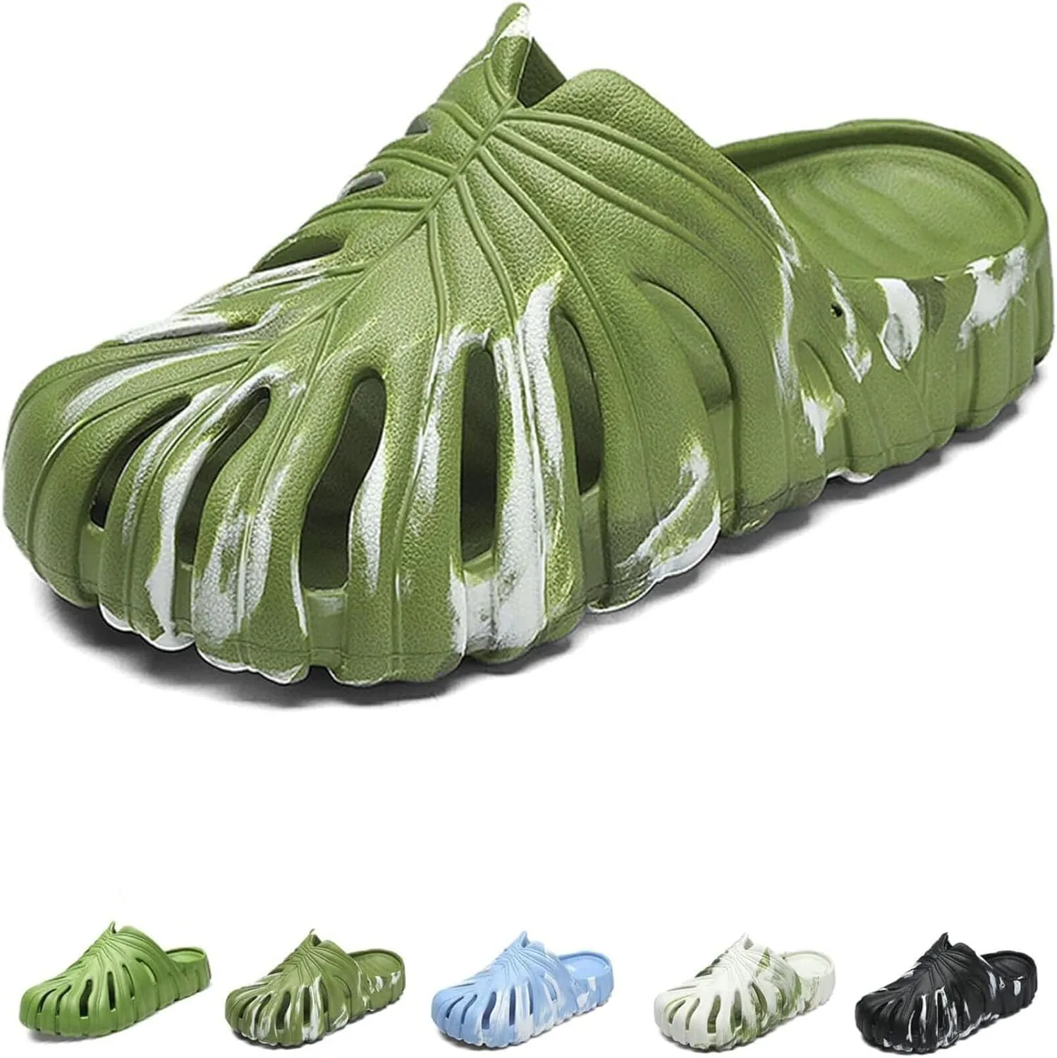 Monstera Slippers, Non-Slip Quick Drying Soft Open Toe Bathroom Sandals, Leaf Pattern Slippers Summer