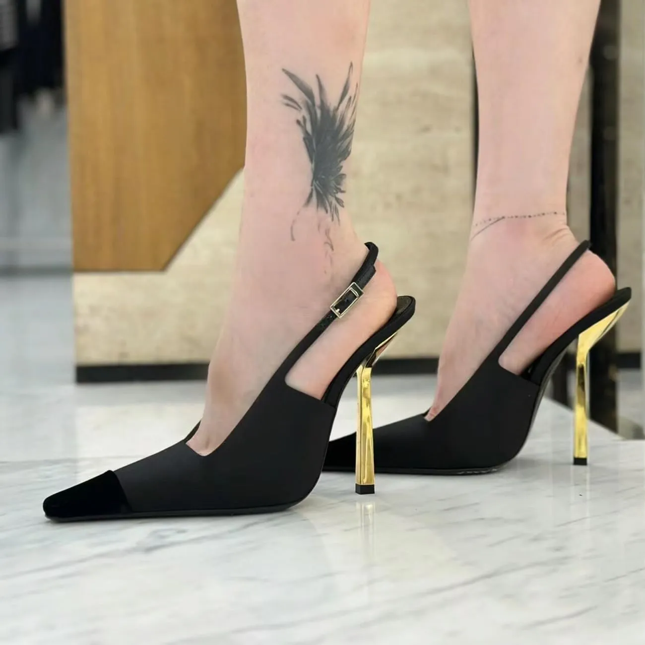 MRKEWUNEY Fashion Slingback Pumps Shoes for Women Pointed Toe Stiletto Heels Slip On Backless Dress High Heels