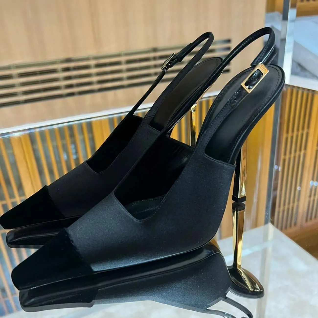 MRKEWUNEY Fashion Slingback Pumps Shoes for Women Pointed Toe Stiletto Heels Slip On Backless Dress High Heels