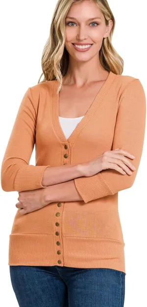 NE PEOPLE Women’s Cardigan Sweater – Classic 3/4 Sleeve Snap Button Down Ribbed Hem Knit Lightweight Knitted Top