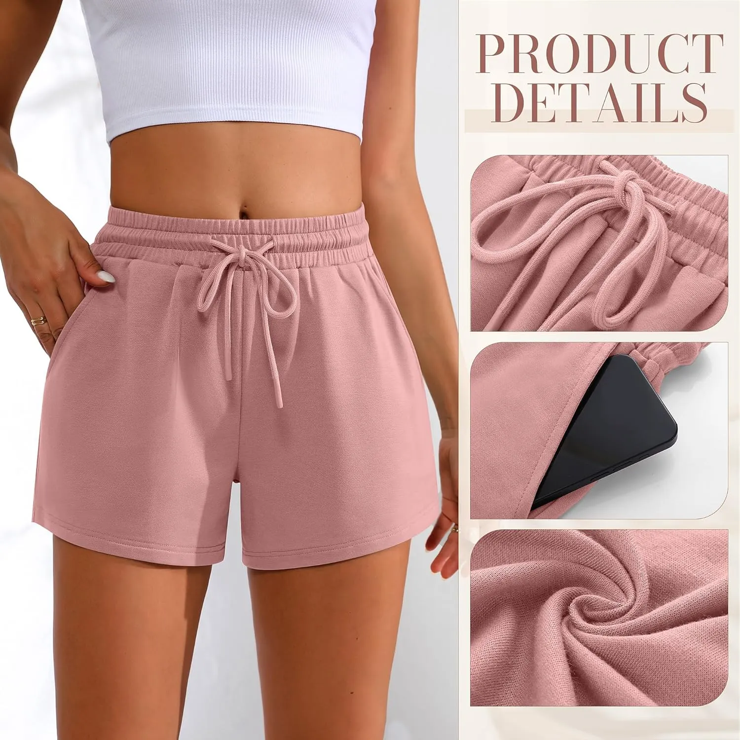 Neer 3 Pack Womens Sweat Shorts Comfy Casual Lounge Drawstring High Waist Summer Athletic Shorts with Pocket 2025