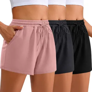 Neer 3 Pack Womens Sweat Shorts Comfy Casual Lounge Drawstring High Waist Summer Athletic Shorts with Pocket 2025