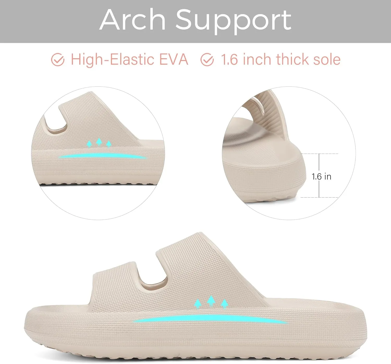 NineCiFun Unisex Pillow Slippers Cloud Slides for Women and Men Platform Slide Sandals with Arch Support