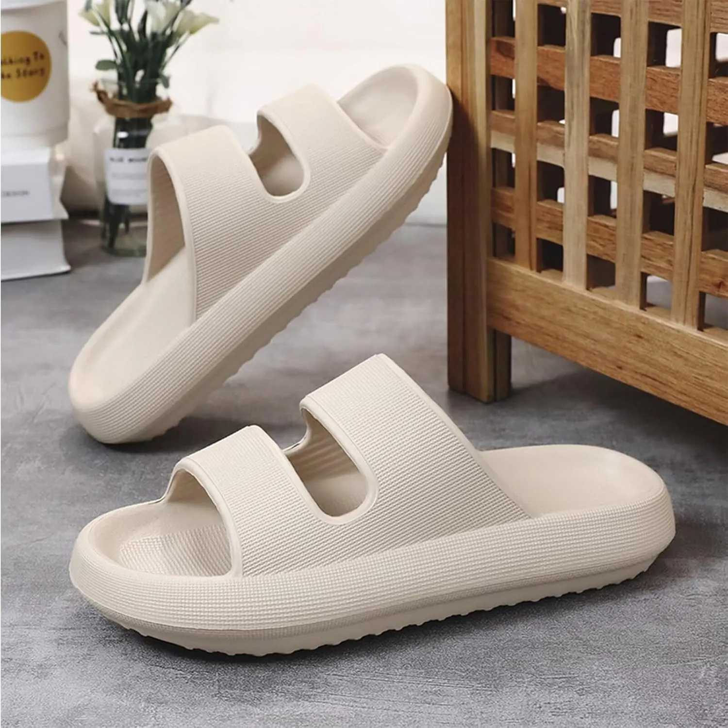 NineCiFun Unisex Pillow Slippers Cloud Slides for Women and Men Platform Slide Sandals with Arch Support