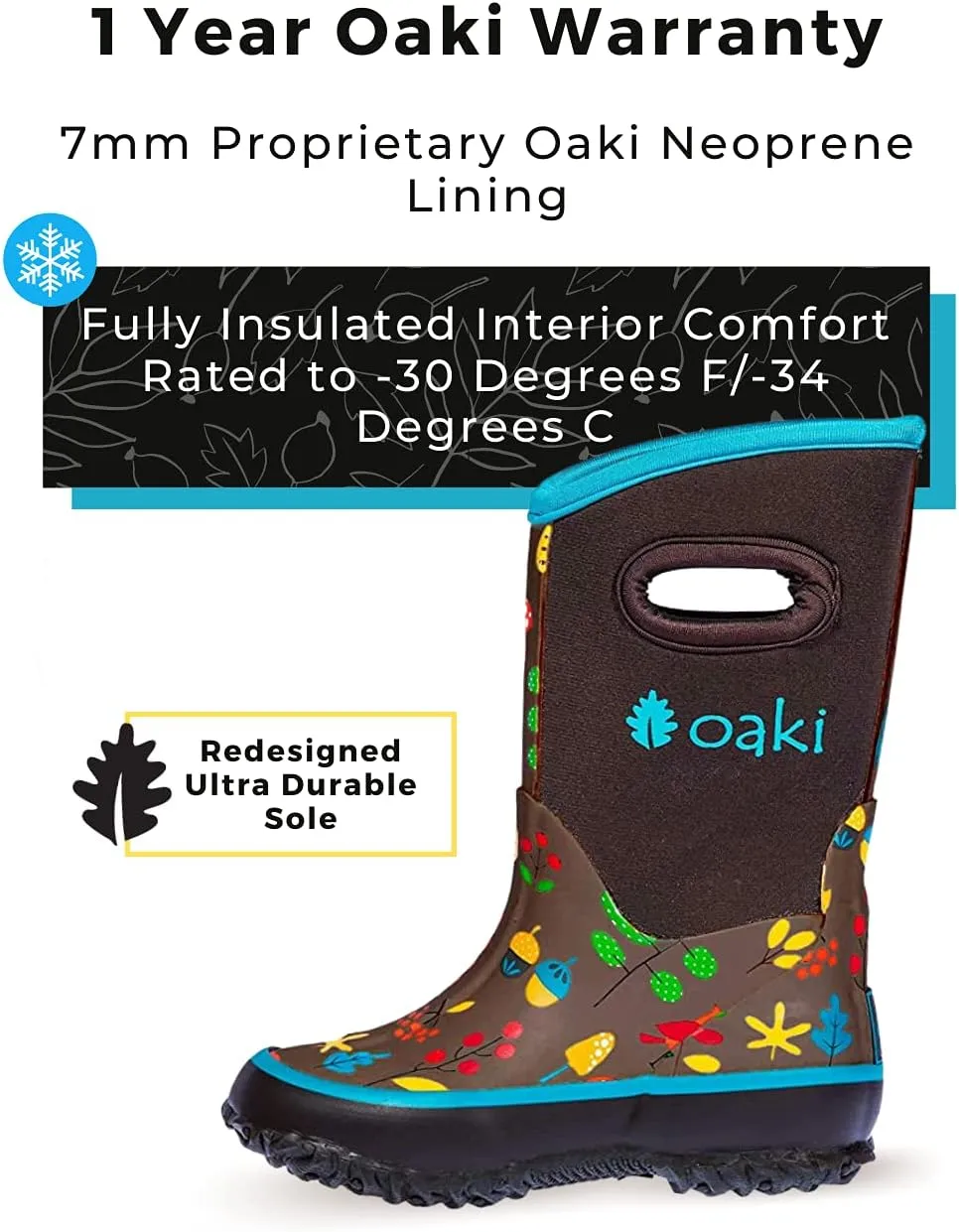 OAKI Kid's Neoprene Rain Boots, Snow Boots, Muck Boots