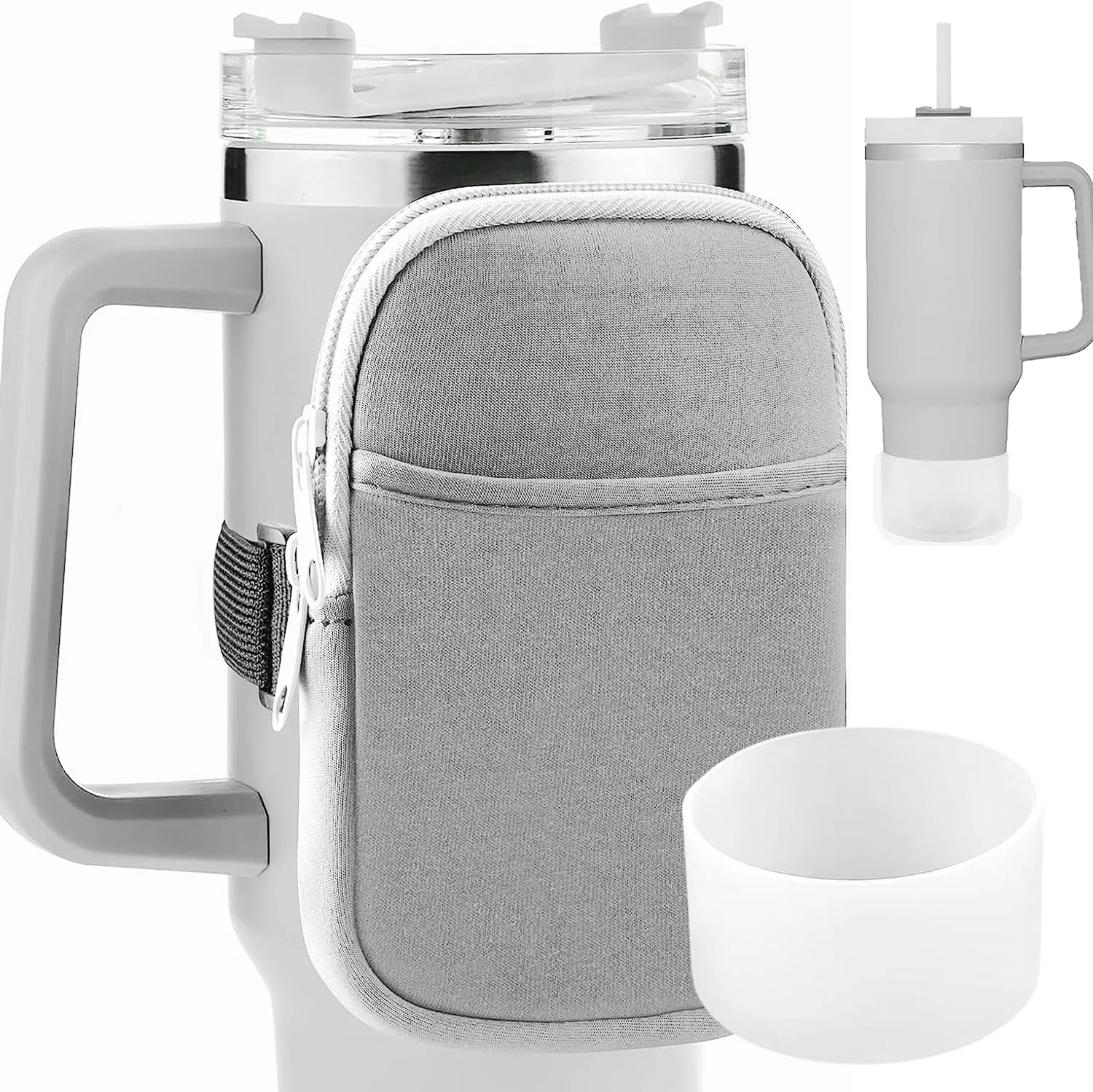 Over Lu Women Water Bottle Pouch   Bottom Protector Boot For Stanley Quencher Adventure 40oz & Stanley IceFlow 20oz 30oz, Gym Tumbler Accessories, Cup Bottom Sleeve, (Grey)