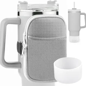 Over Lu Women Water Bottle Pouch   Bottom Protector Boot For Stanley Quencher Adventure 40oz & Stanley IceFlow 20oz 30oz, Gym Tumbler Accessories, Cup Bottom Sleeve, (Grey)