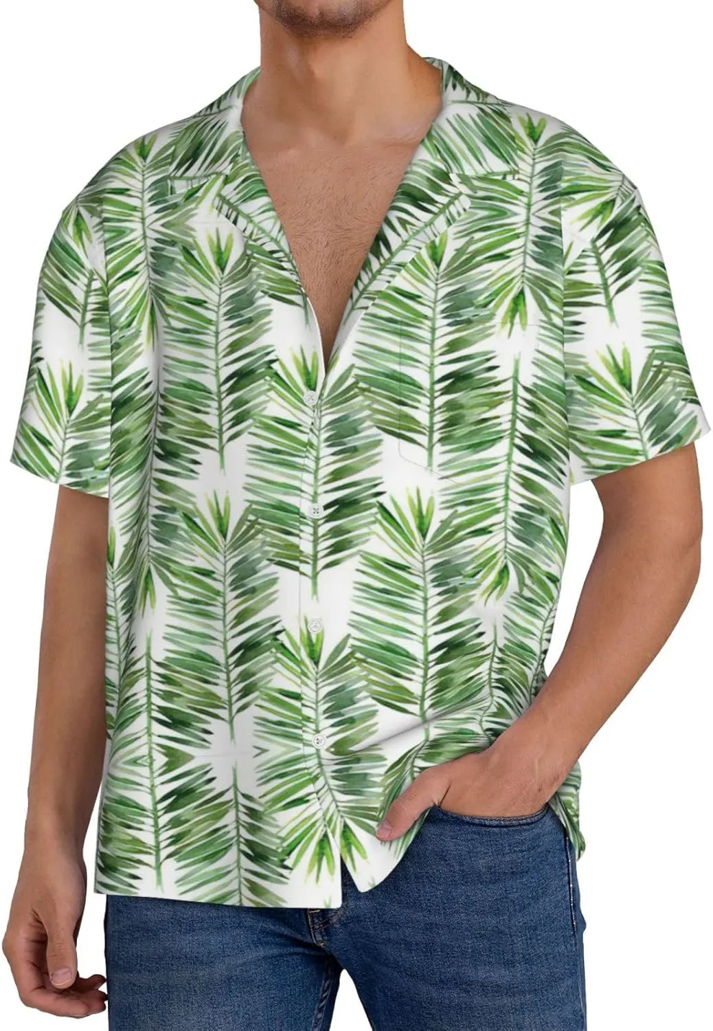 Palm Tree1 Printing Men's Fashion Summer Short Sleeve Button Shirt with Pocket,S-4xl Cuban Shirt Hawaiian Shirt