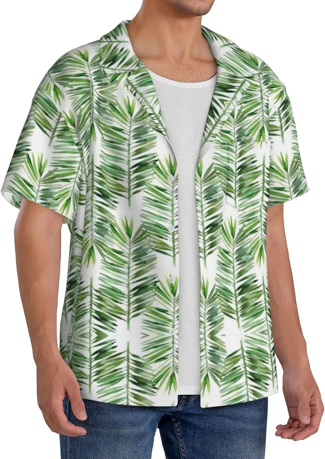 Palm Tree1 Printing Men's Fashion Summer Short Sleeve Button Shirt with Pocket,S-4xl Cuban Shirt Hawaiian Shirt