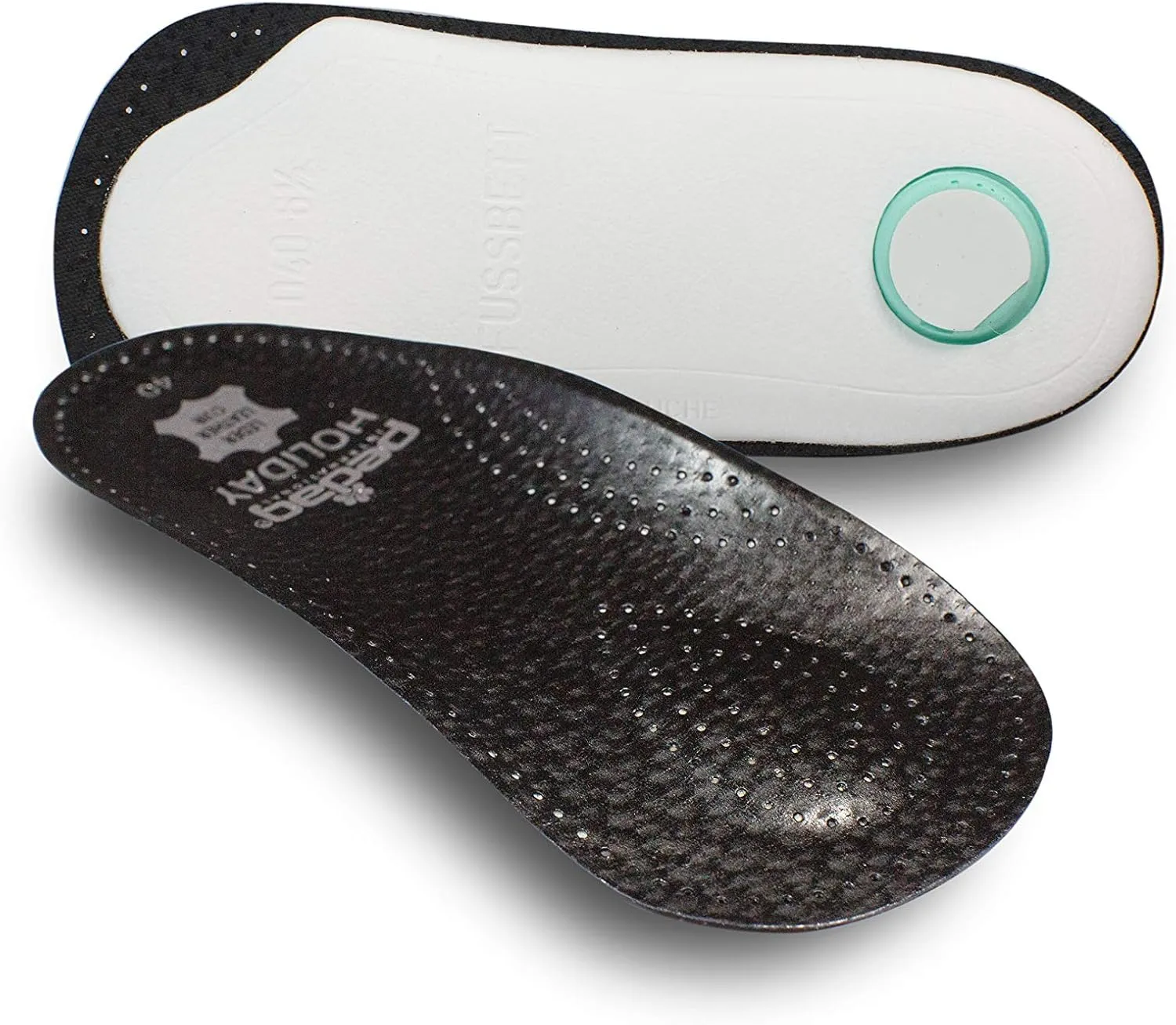 Pedag Holiday | 3/4 Length Sheepskin Orthotic Inserts | Handmade in Germany | Arch Support | Metatarsal Pad | Heel Cushion | Fits Low Profile Tight Shoes | Black | 1 Pair | US Men 11 / EU 44