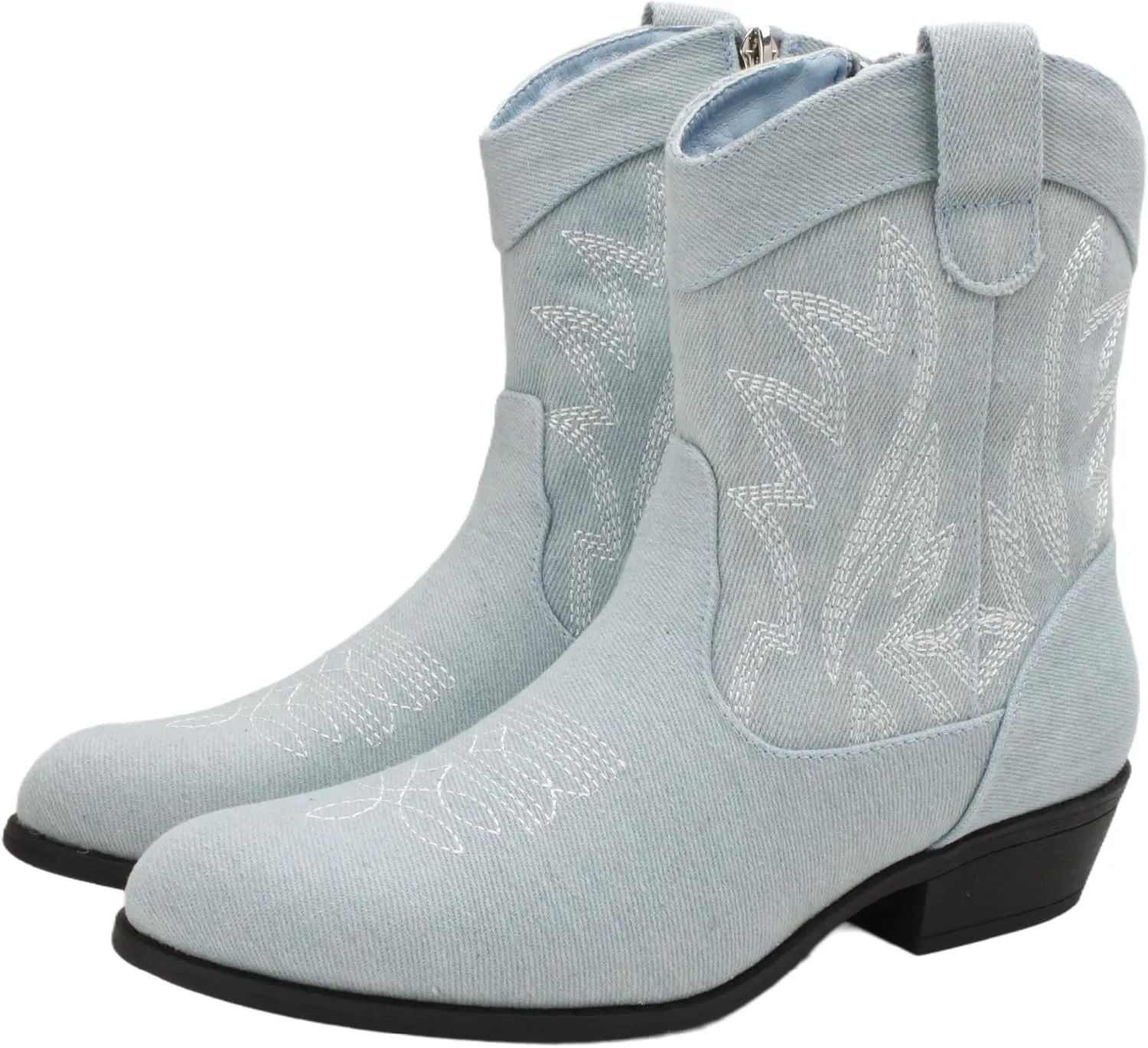 PEPPEP Western Cowgirl Cowboy Ankle Boots for Women or Ladies, Mid Calf, Vegan Leather Embroidered Upper, Low Heel, Fashionable Pointed-toe, Well Made
