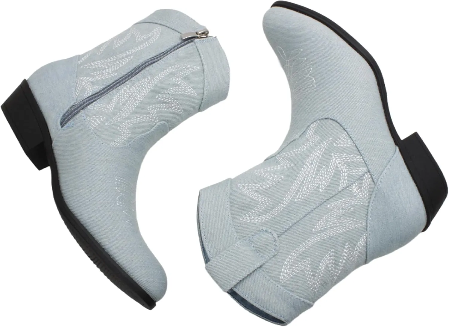 PEPPEP Western Cowgirl Cowboy Ankle Boots for Women or Ladies, Mid Calf, Vegan Leather Embroidered Upper, Low Heel, Fashionable Pointed-toe, Well Made