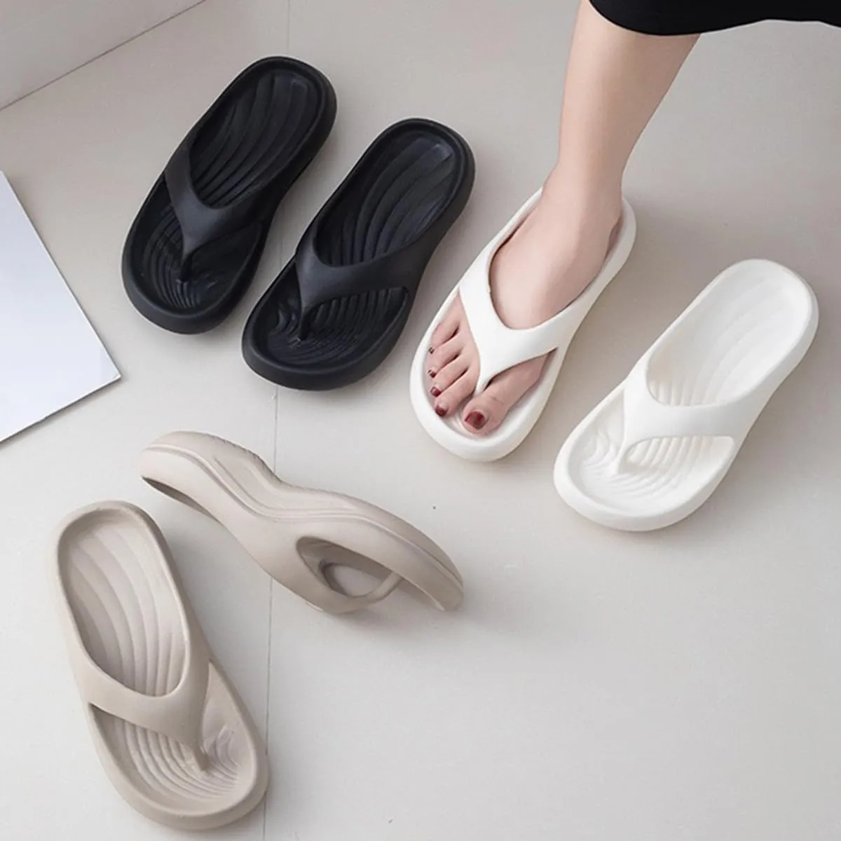 Pillow Arch Support Flip Flops For Women, Non-Slip Soft Comfortable Walking Platform Sandals, Orthopedic Beach Slippers