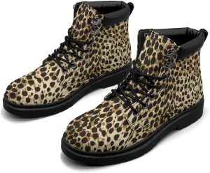 Pitovozu Tiger Leopard Skin Boots Womens Snow Boots Ankle Anti-Slip Combat Boots Lace Up Winter Waterproof Leather Boots Shoes Gifts for Women