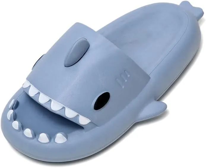 PLMOKN Women's shark slides slippers men summer indoor and outdoor house pillow sandals kids bedroom open toe animal cute non-slip cloud shower spa shoes,雾霾蓝/42-43