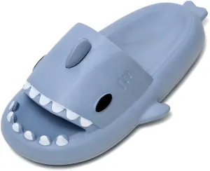 PLMOKN Women's shark slides slippers men summer indoor and outdoor house pillow sandals kids bedroom open toe animal cute non-slip cloud shower spa shoes,雾霾蓝/42-43