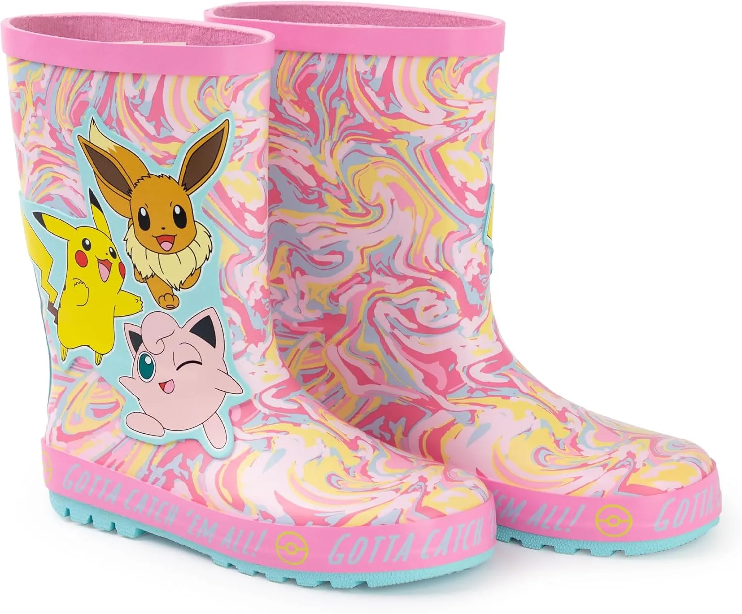 Pokemon Girls Wellington Boots | Kids Wellys with Pikachu, Eevee & Jigglypuff Character Print in Pink