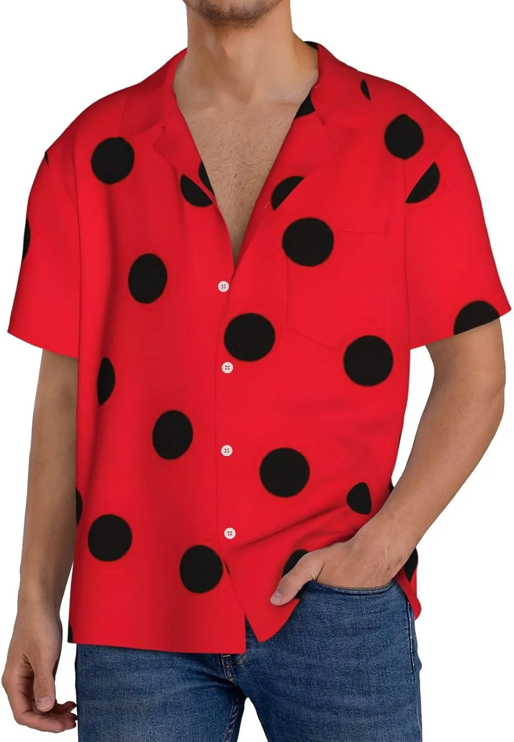 Polka Dot Printing Men's Fashion Summer Short Sleeve Button Shirt with Pocket,S-4xl Cuban Shirt Hawaiian Shirt