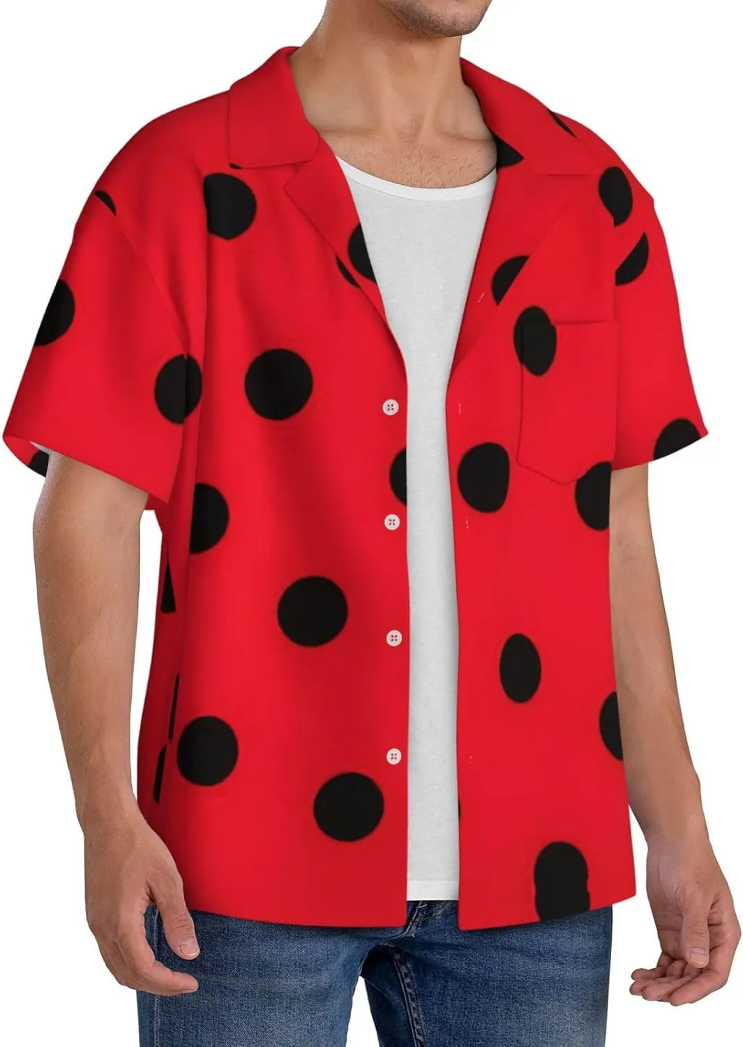 Polka Dot Printing Men's Fashion Summer Short Sleeve Button Shirt with Pocket,S-4xl Cuban Shirt Hawaiian Shirt