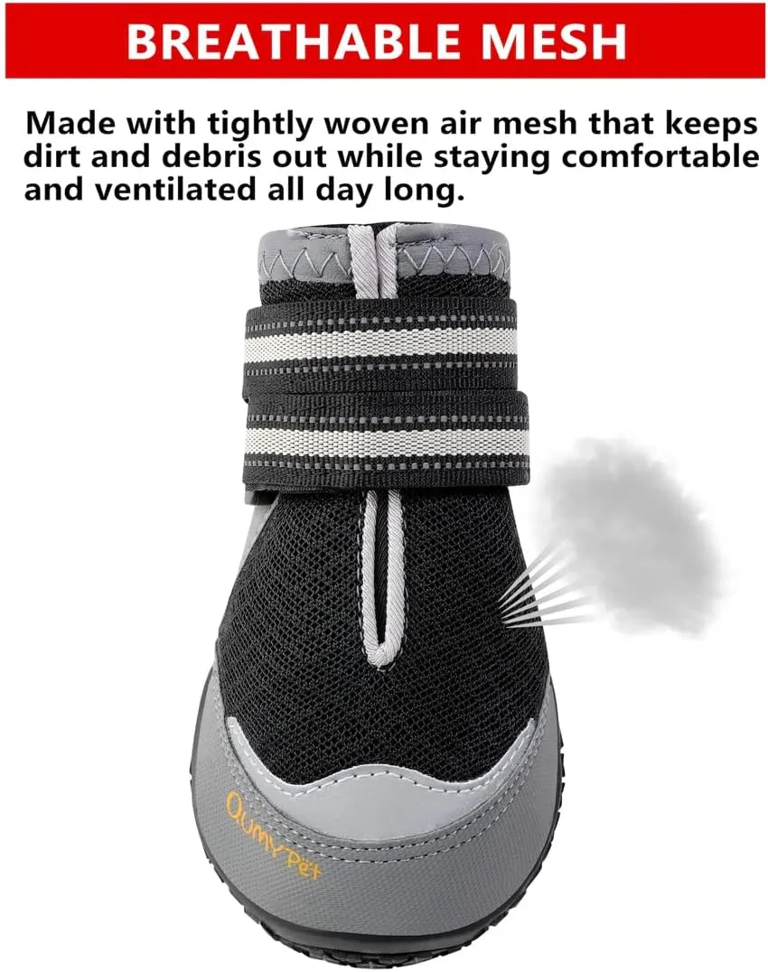 QUMY 4PCS Dog Boots for Large Dogs, Medium Dog Shoes & Paw Protectors for Hot Pavement, Summer Heat Protection, Mesh Breathable Nonslip Dog Booties for Hardfloors, Walking Running Hiking Black Size 4
