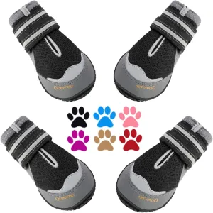 QUMY 4PCS Dog Boots for Large Dogs, Medium Dog Shoes & Paw Protectors for Hot Pavement, Summer Heat Protection, Mesh Breathable Nonslip Dog Booties for Hardfloors, Walking Running Hiking Black Size 4