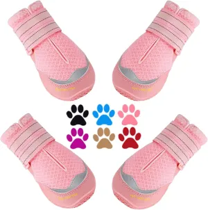 QUMY 4PCS Dog Boots for Large Dogs, Medium Dog Shoes & Paw Protectors for Hot Pavement, Summer Heat Protection, Mesh Breathable Nonslip Dog Booties for Hardfloors, Walking Running Hiking Pink Size 6