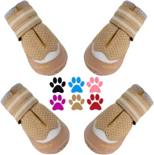 QUMY 4PCS Dog Shoes, Medium Large Dog Paw Protectors for Summer Heat Protection, Mesh Breathable Nonslip Dog Booties for Walking Running Hiking Khaki Size 3,Size 3: 2.0''x2.5''(Width*Length)