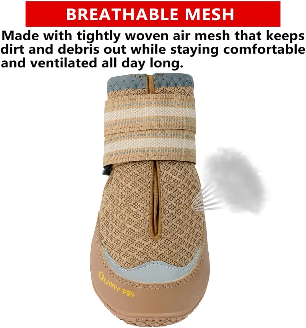 QUMY 4PCS Dog Shoes, Medium Large Dog Paw Protectors for Summer Heat Protection, Mesh Breathable Nonslip Dog Booties for Walking Running Hiking Khaki Size 3,Size 3: 2.0''x2.5''(Width*Length)