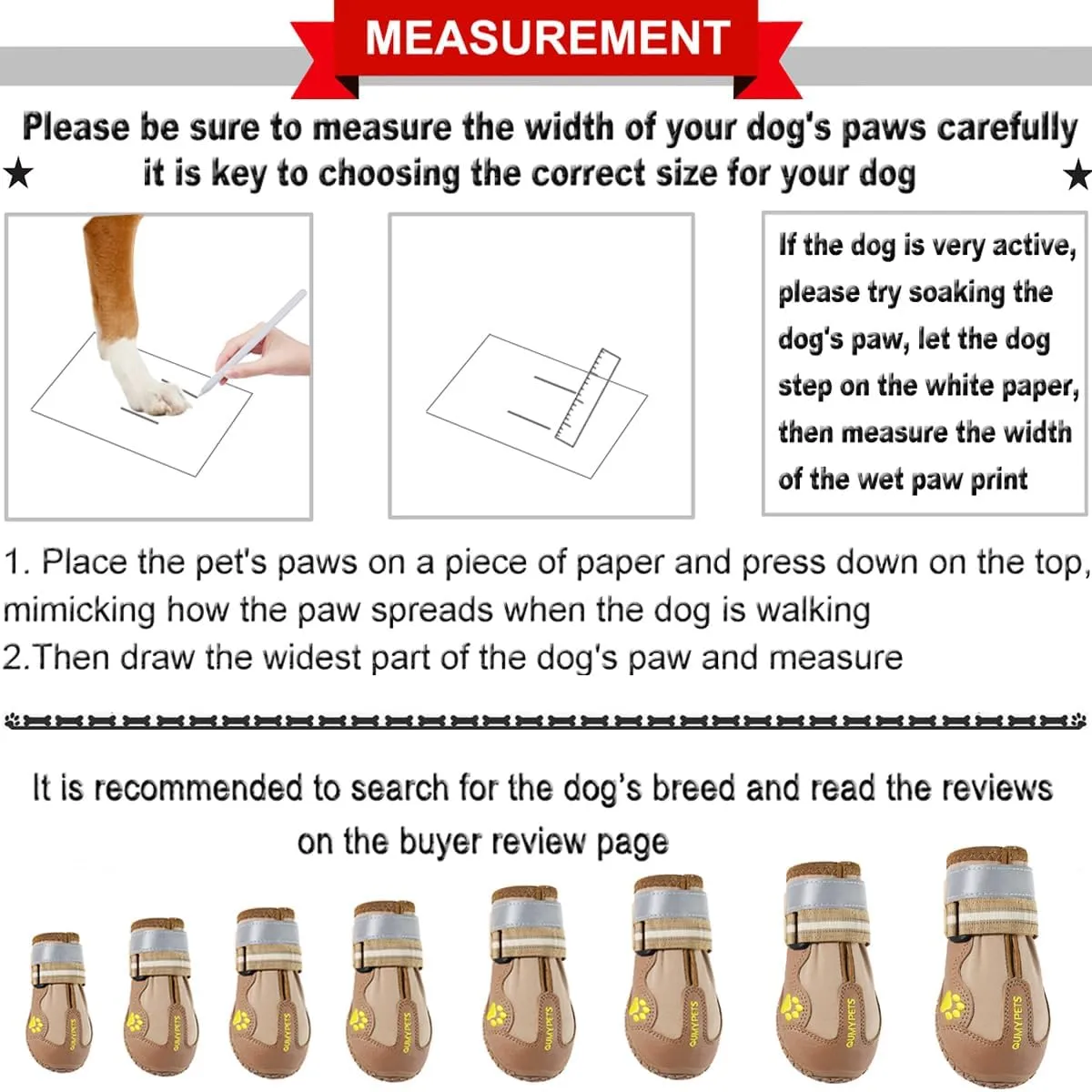 QUMY Dog Shoes for Large Dogs, Medium Dog Boots & Paw Protectors for Winter Snowy Day, Summer Hot Pavement, Waterproof in Rainy Weather, Outdoor Walking, Indoor Hardfloors Anti Slip Sole Khaki 6