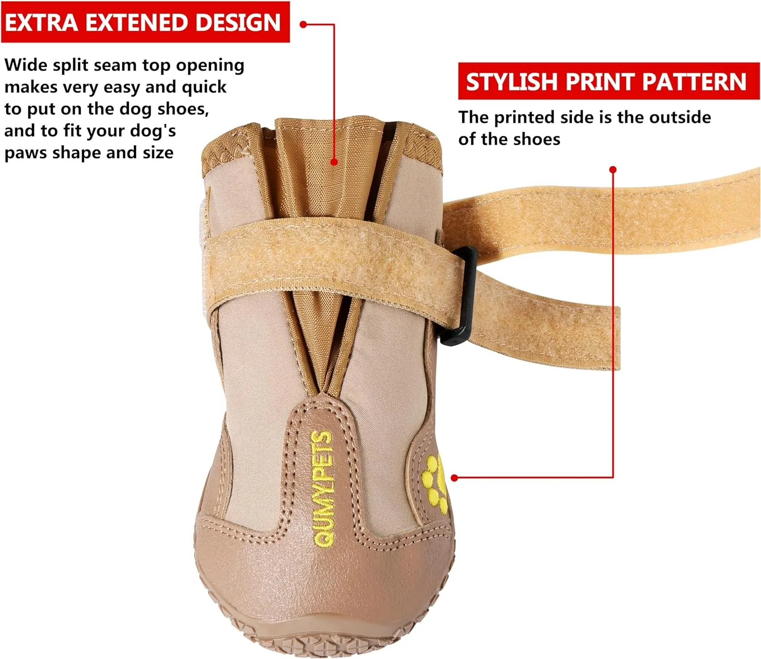 QUMY Dog Shoes for Large Dogs, Medium Dog Boots & Paw Protectors for Winter Snowy Day, Summer Hot Pavement, Waterproof in Rainy Weather, Outdoor Walking, Indoor Hardfloors Anti Slip Sole Khaki 6