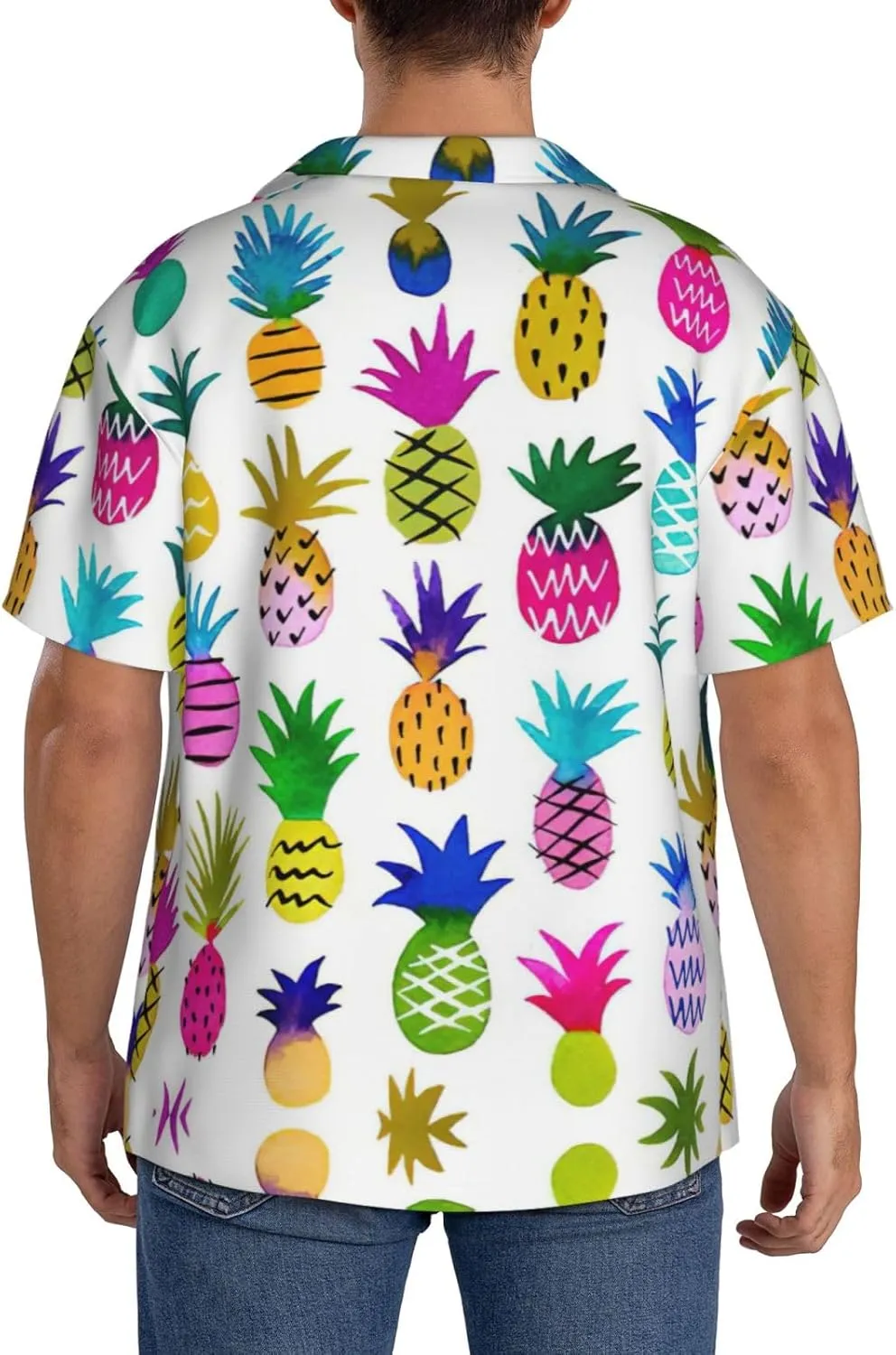 Rainbow Pineapple Printing Men's Fashion Summer Short Sleeve Button Shirt with Pocket,S-4xl Cuban Shirt Hawaiian Shirt