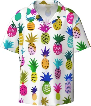 Rainbow Pineapple Printing Men's Fashion Summer Short Sleeve Button Shirt with Pocket,S-4xl Cuban Shirt Hawaiian Shirt