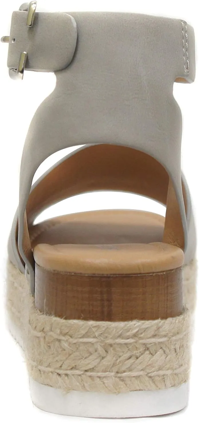 Sandals Ankle Studded Toe Heel Strap Open Dove Topic Grey Quick dispatch Wedge Soda Timeless Espadrilles