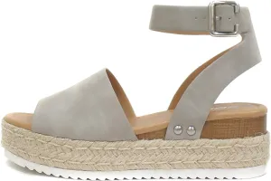 Sandals Ankle Studded Toe Heel Strap Open Dove Topic Grey Quick dispatch Wedge Soda Timeless Espadrilles
