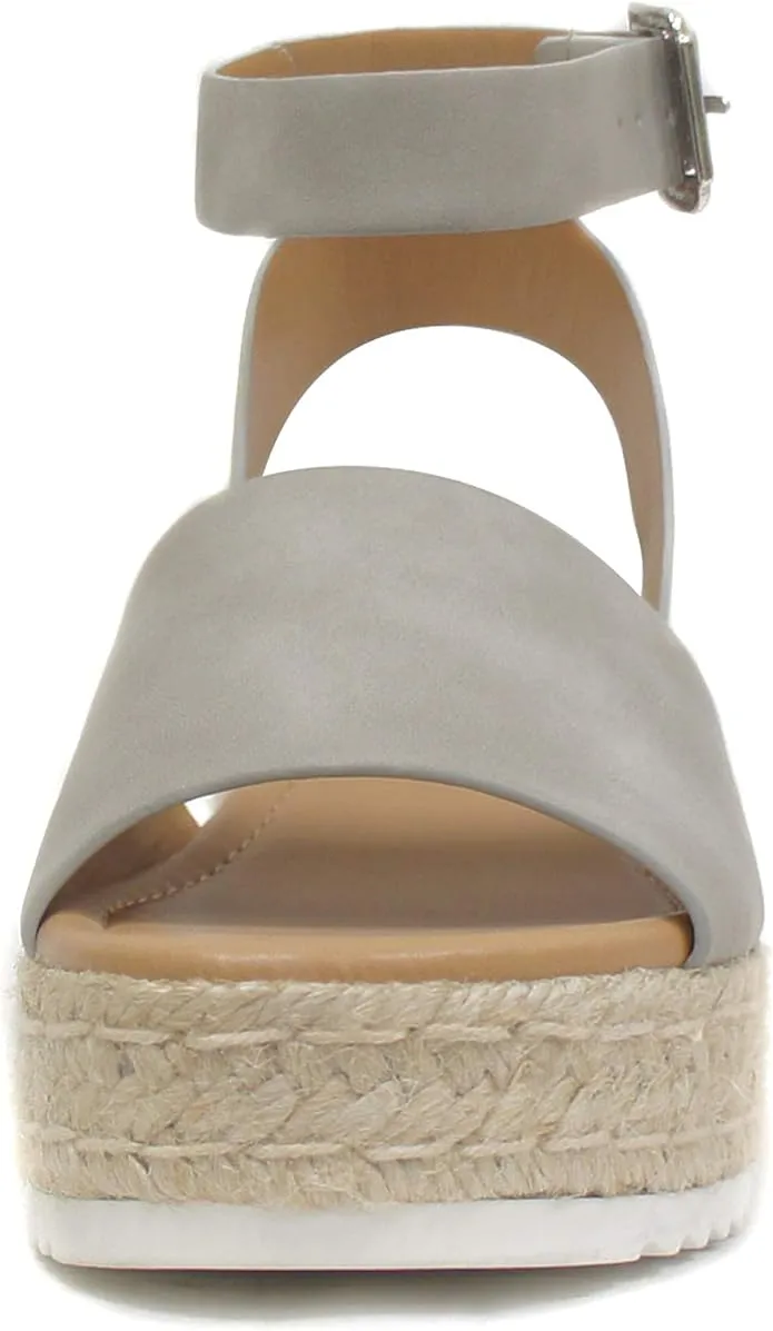 Sandals Ankle Studded Toe Heel Strap Open Dove Topic Grey Quick dispatch Wedge Soda Timeless Espadrilles