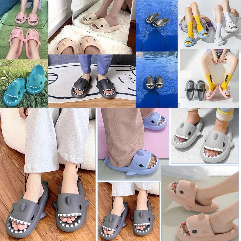 Shark Slippers for Women Men, Couple Thick Sole Cloud Shark Slides, Cute Anti-slip Beach Bathroom Shark Sandals Sunmmer