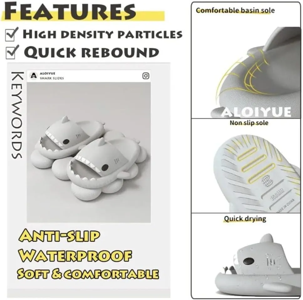 Shark Slippers for Women Men, Couple Thick Sole Cloud Shark Slides, Cute Anti-slip Beach Bathroom Shark Sandals Sunmmer