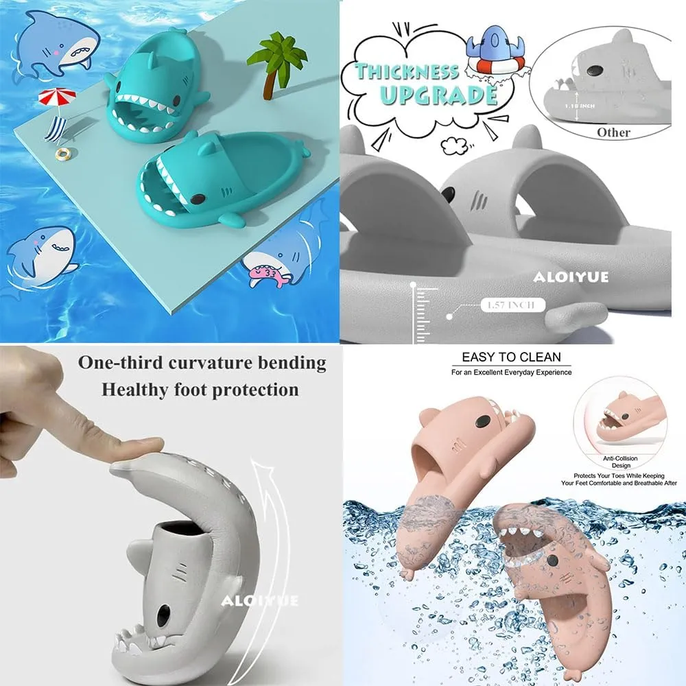 Shark Slippers for Women Men, Couple Thick Sole Cloud Shark Slides, Cute Anti-slip Beach Bathroom Shark Sandals Sunmmer