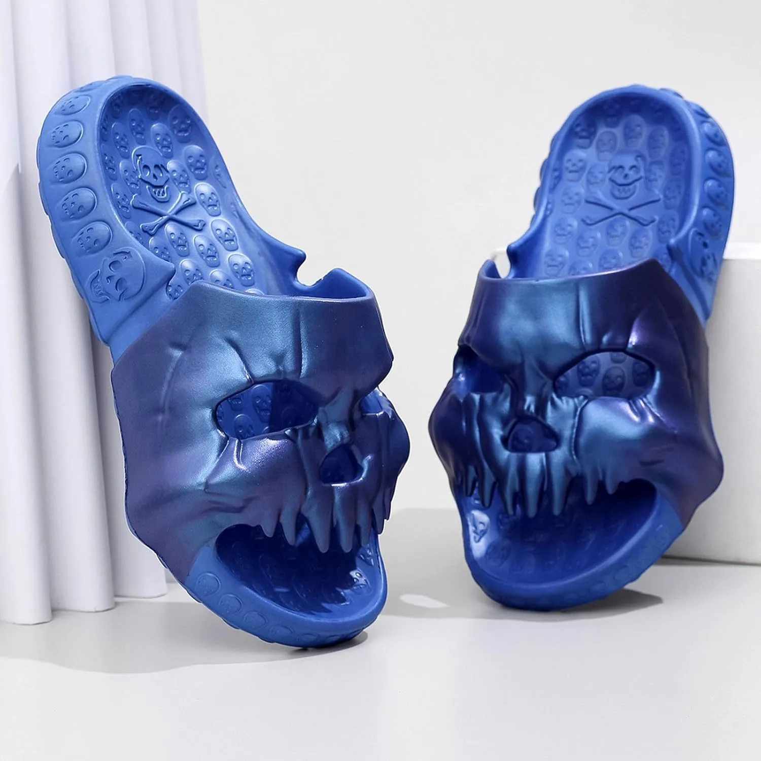 Skull Slides Slippers for Women Men Thick Sole Pillow Slippers Cushioned Shower Sandals Non Slip Halloween Shoes