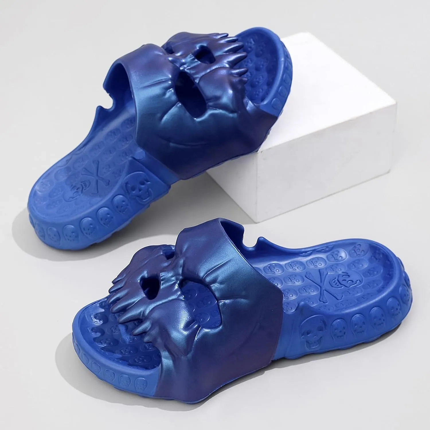 Skull Slides Slippers for Women Men Thick Sole Pillow Slippers Cushioned Shower Sandals Non Slip Halloween Shoes