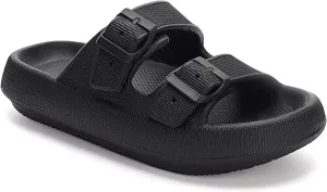 Slides for Women Men Double Buckle Adjustable Thick Sole Pillow Slippers Bathroom Sandals