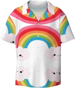 Small Rainbow Printing Men's Fashion Summer Short Sleeve Button Shirt with Pocket,S-4xl Cuban Shirt Hawaiian Shirt
